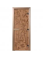 Дверь с рисунком «Бамбук и бабочки» (каленое матовое стекло Бронза, 8мм, 1900х700 мм)