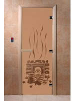 Дверь с рисунком «Банька» (каленое матовое стекло Бронза, 8мм, 1900х700 мм)