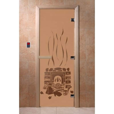 Дверь с рисунком «Банька» (каленое матовое стекло Бронза, 8мм, 1900х700 мм) - фото