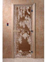 Дверь с рисунком «Березки» (каленое прозрачное стекло Бронза, 8мм, 1900х700 мм)