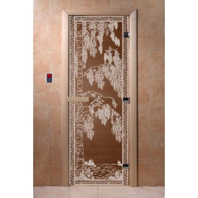 Дверь с рисунком «Березки» (каленое прозрачное стекло Бронза, 8мм, 1900х700 мм) - фото