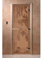 Дверь с рисунком «Березки» (каленое матовое стекло Бронза, 8мм, 1900х700 мм)