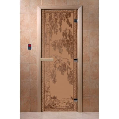 Дверь с рисунком «Березки» (каленое матовое стекло Бронза, 8мм, 1900х700 мм) - фото