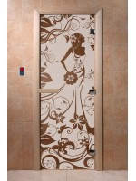 Дверь с рисунком «Девушка в цветах» (каленое прозрачное стекло Бронза, 8мм, 1900х700 мм)