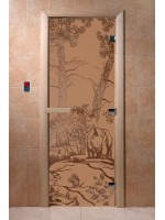 Дверь с рисунком «Мишки» (каленое матовое стекло Бронза, 8мм, 1900х700 мм)